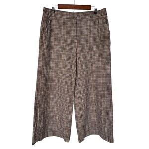 Loft Wide Leg Pants Womens 12 Brown Glen Plaid High Rise Crop Trousers